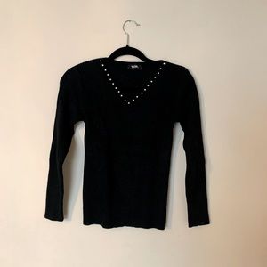 Pearl-Lined V-Neck Sweater